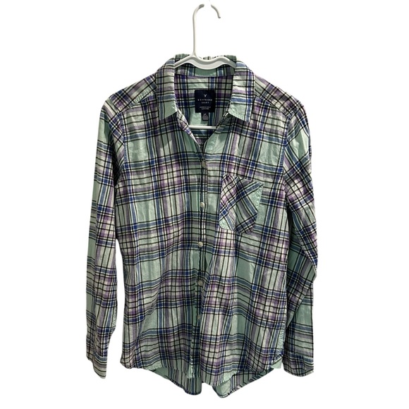 American Eagle Boyfriend Plaid Button-Up Shirt – Soft‎ Casual Flannel, Size S - Picture 1 of 5